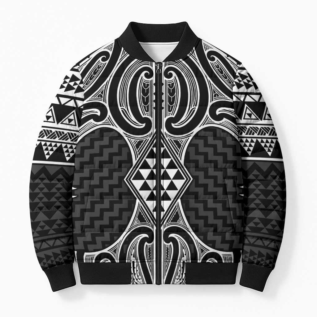 Ma Maori Ta Moko Poutama Art Bomber Puffer Jacket LT9 Unisex White - Polynesian Pride