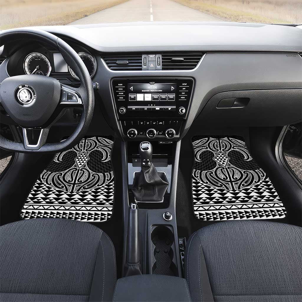 Ma Maori Ta Moko Poutama Art Car Mats LT9 Set 2pcs - Front White - Polynesian Pride