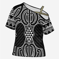 Ma Maori Ta Moko Poutama Art Cross Shoulder Shirt LT9 Female White - Polynesian Pride