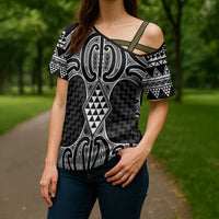Ma Maori Ta Moko Poutama Art Cross Shoulder Shirt LT9 - Polynesian Pride