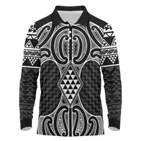 Ma Maori Ta Moko Poutama Art Long Sleeve Polo Shirt LT9 White - Polynesian Pride