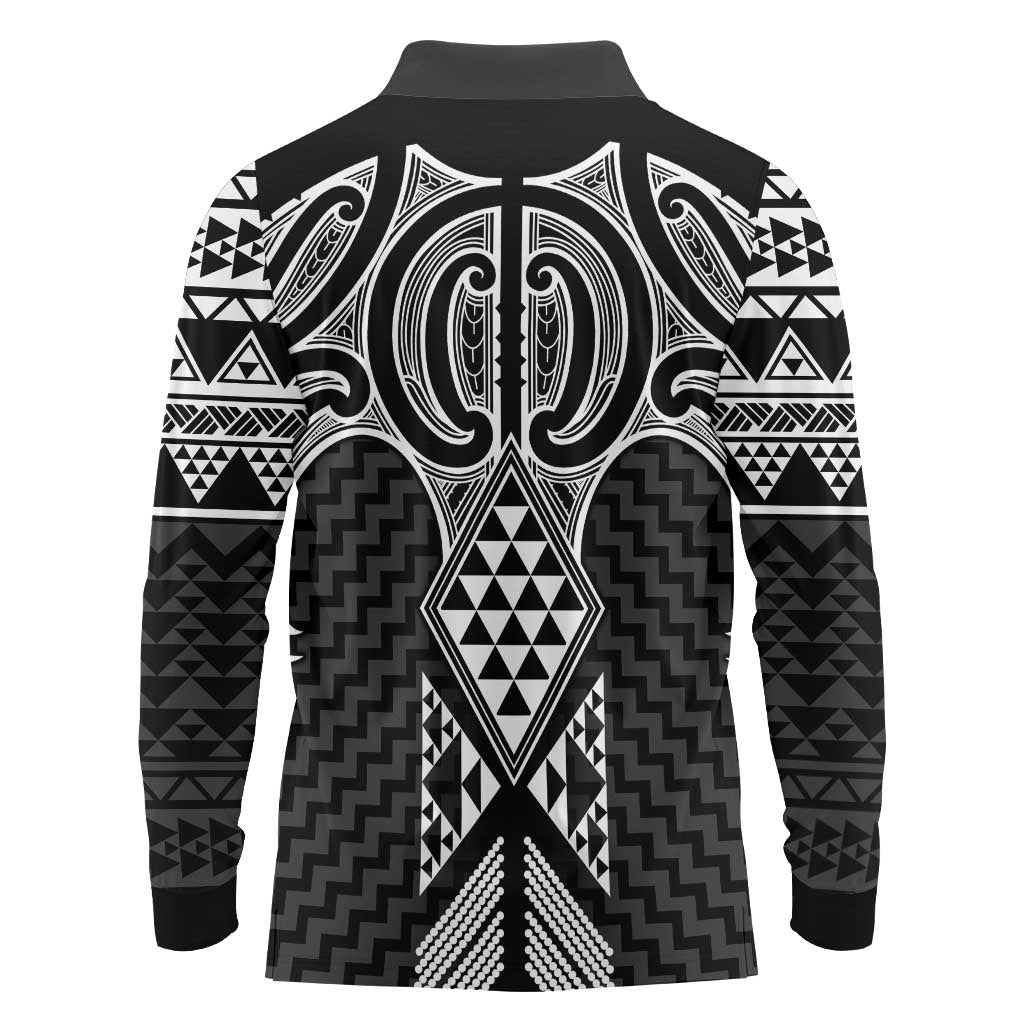 Ma Maori Ta Moko Poutama Art Long Sleeve Polo Shirt LT9 - Polynesian Pride