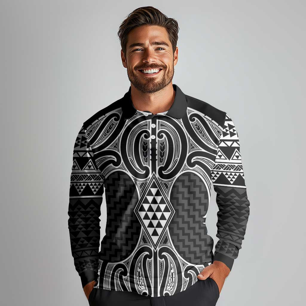 Ma Maori Ta Moko Poutama Art Long Sleeve Polo Shirt LT9 - Polynesian Pride