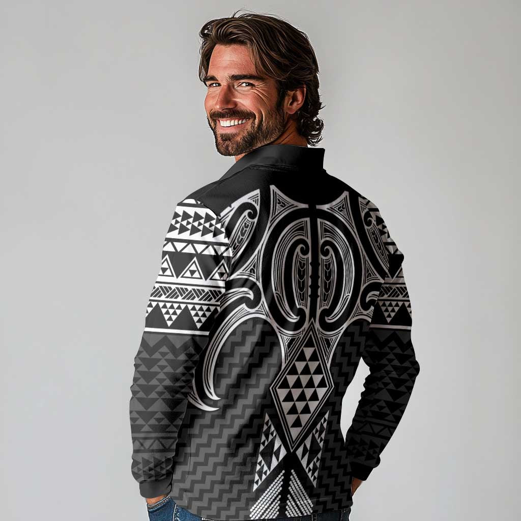 Ma Maori Ta Moko Poutama Art Long Sleeve Polo Shirt LT9 - Polynesian Pride