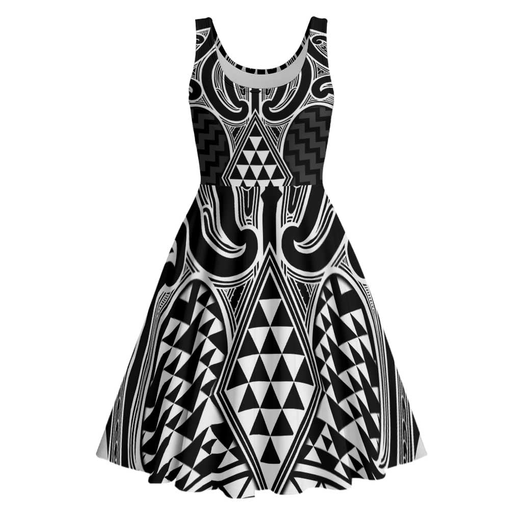 Ma Maori Ta Moko Poutama Art Midi Dress LT9 White - Polynesian Pride