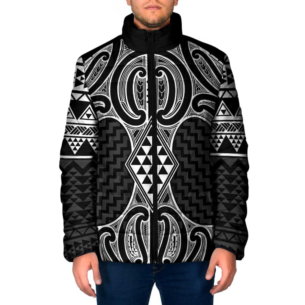Ma Maori Ta Moko Poutama Art Padded Jacket LT9 Men White - Polynesian Pride