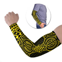 Mahi-dawg Maori Ta Moko Poutama Art Arm Sleeves LT9 Set of 2 Yellow - Polynesian Pride