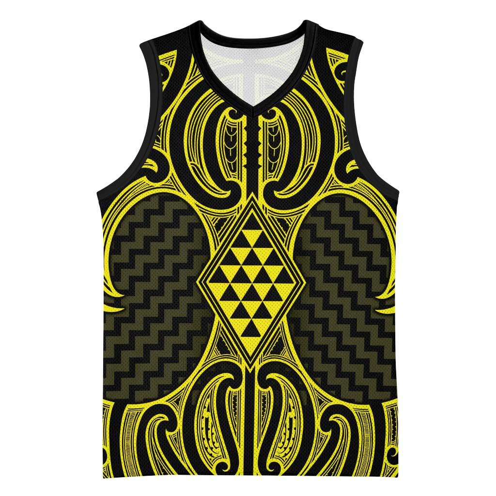 Mahi-dawg Maori Ta Moko Poutama Art Basketball Jersey LT9 Unisex Yellow - Polynesian Pride