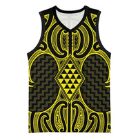 Mahi-dawg Maori Ta Moko Poutama Art Basketball Jersey LT9 Unisex Yellow - Polynesian Pride