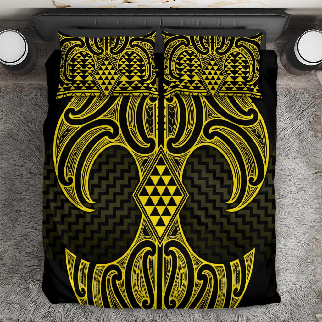 Mahi-dawg Maori Ta Moko Poutama Art Bedding Set LT9 Yellow - Polynesian Pride