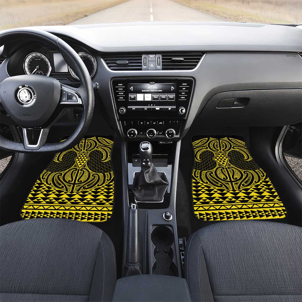Mahi-dawg Maori Ta Moko Poutama Art Car Mats LT9 Set 2pcs - Front Yellow - Polynesian Pride