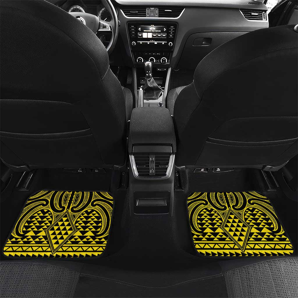 Mahi-dawg Maori Ta Moko Poutama Art Car Mats LT9 Set 2pcs - Back Yellow - Polynesian Pride