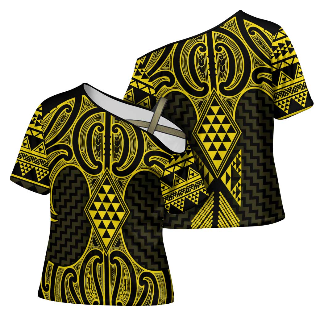 Mahi-dawg Maori Ta Moko Poutama Art Cross Shoulder Shirt LT9 - Polynesian Pride