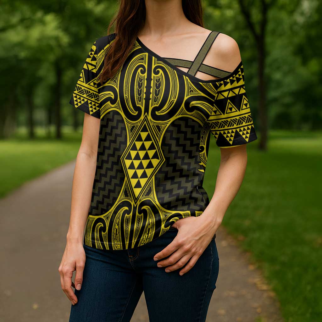 Mahi-dawg Maori Ta Moko Poutama Art Cross Shoulder Shirt LT9 - Polynesian Pride