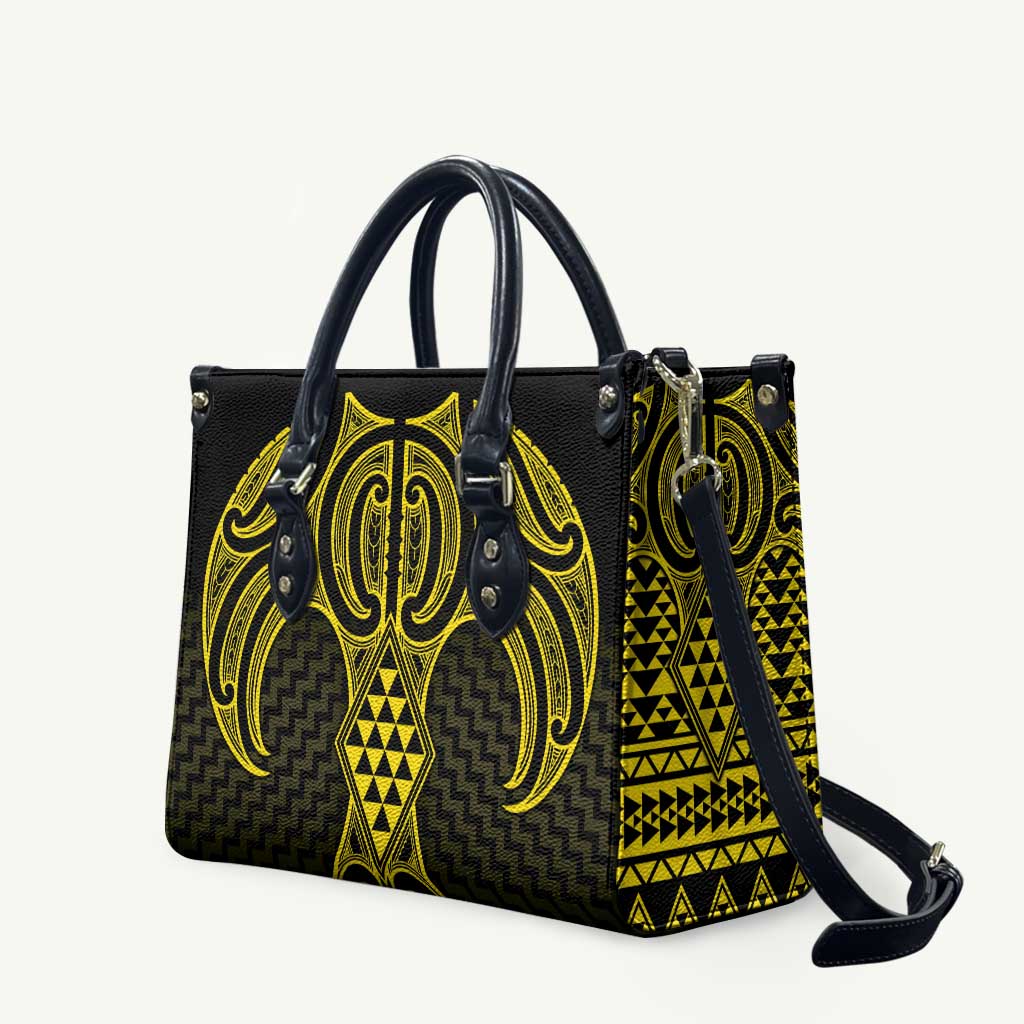 Mahi-dawg Maori Ta Moko Poutama Art Leather Bag LT9 Yellow - Polynesian Pride