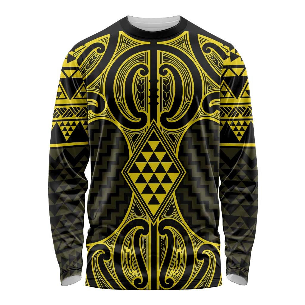 Mahi-dawg Maori Ta Moko Poutama Art Long Sleeve Shirt LT9 Unisex Yellow - Polynesian Pride