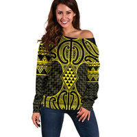 Mahi-dawg Maori Ta Moko Poutama Art Off Shoulder Sweater LT9 Women Yellow - Polynesian Pride