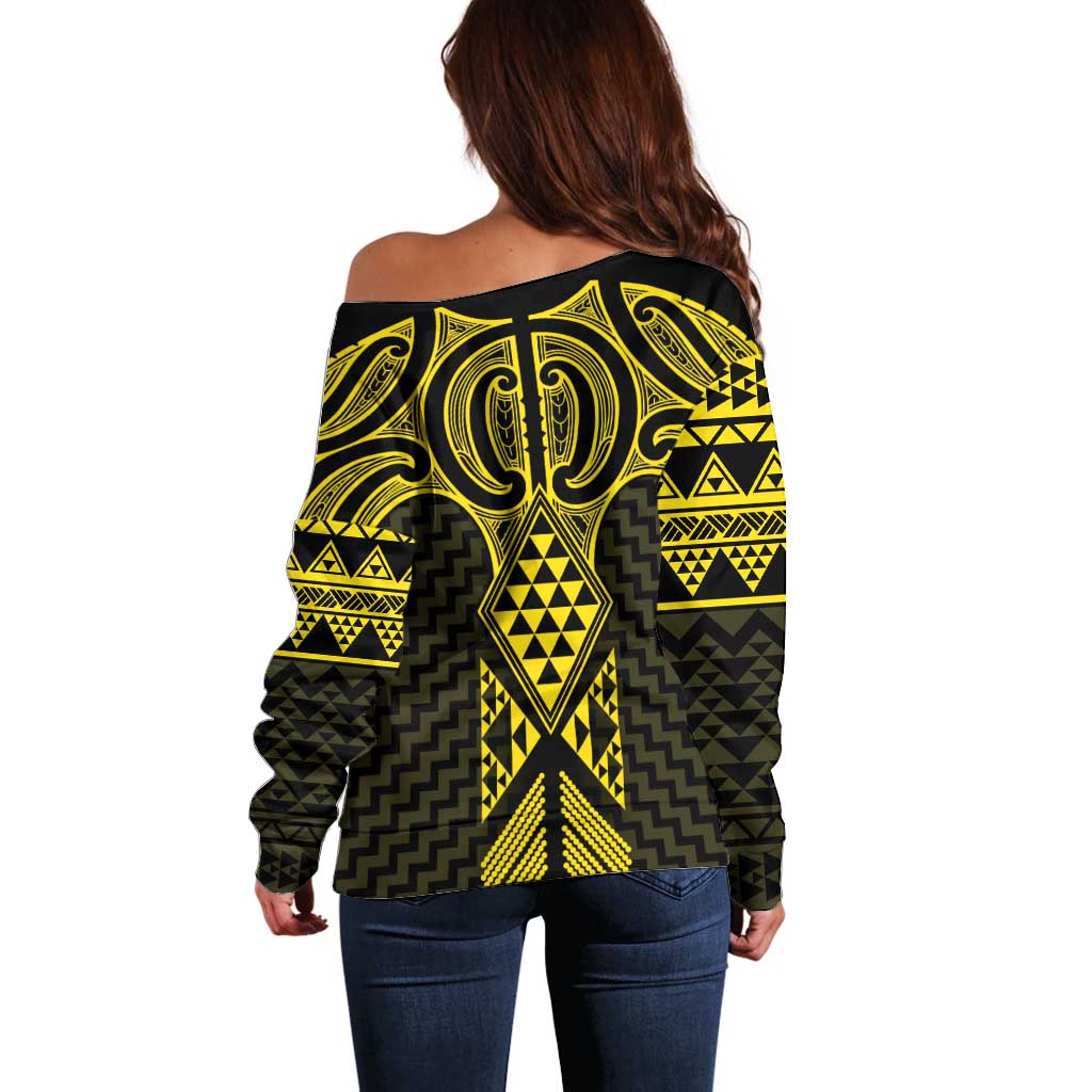Mahi-dawg Maori Ta Moko Poutama Art Off Shoulder Sweater LT9 - Polynesian Pride