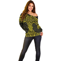 Mahi-dawg Maori Ta Moko Poutama Art Off Shoulder Sweater LT9 - Polynesian Pride