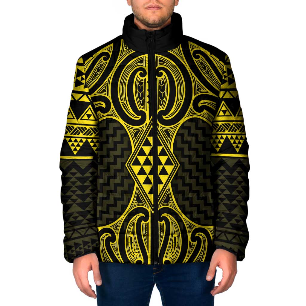 Mahi-dawg Maori Ta Moko Poutama Art Padded Jacket LT9 Men Yellow - Polynesian Pride