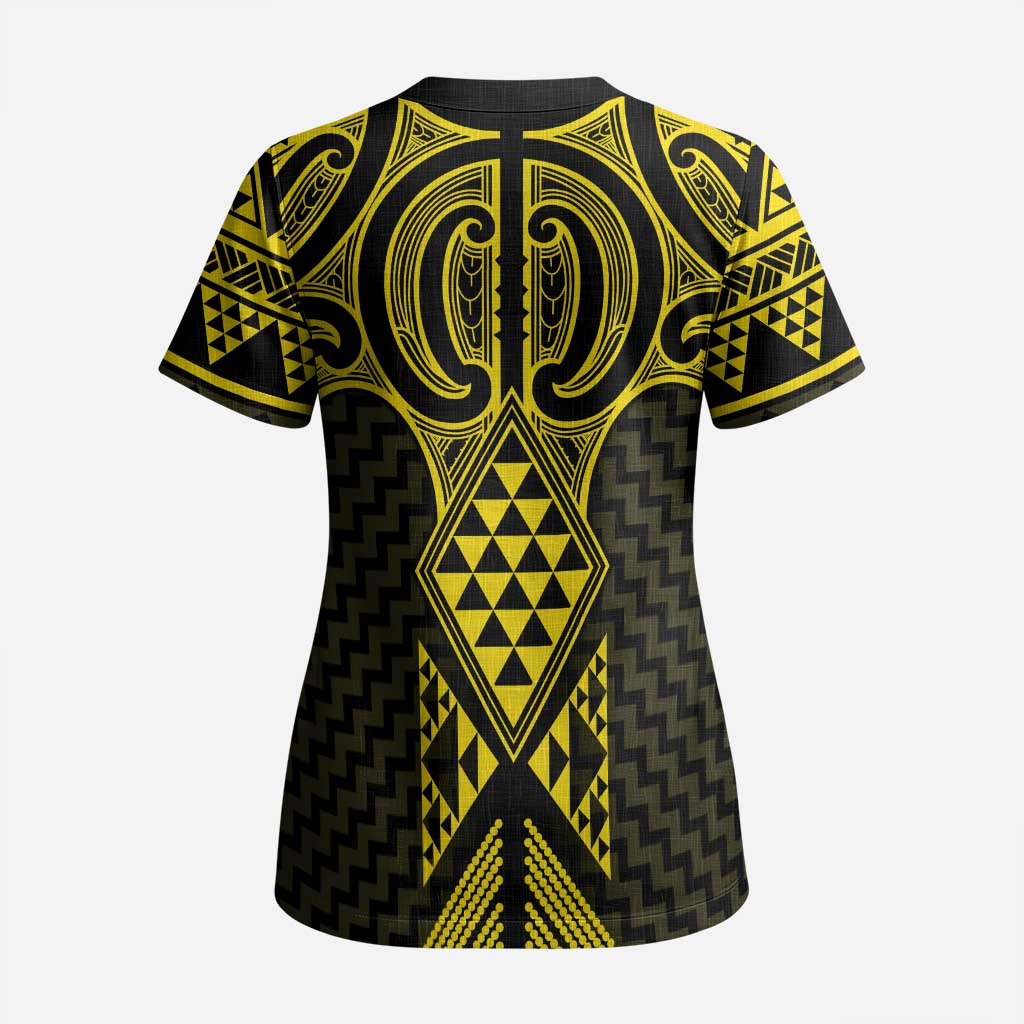 Mahi-dawg Maori Ta Moko Poutama Art Scrub Top LT9 - Polynesian Pride