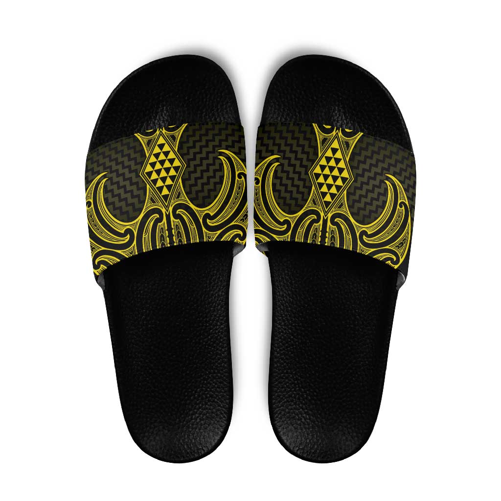 Mahi-dawg Maori Ta Moko Poutama Art Slide Sandals LT9 Yellow - Polynesian Pride