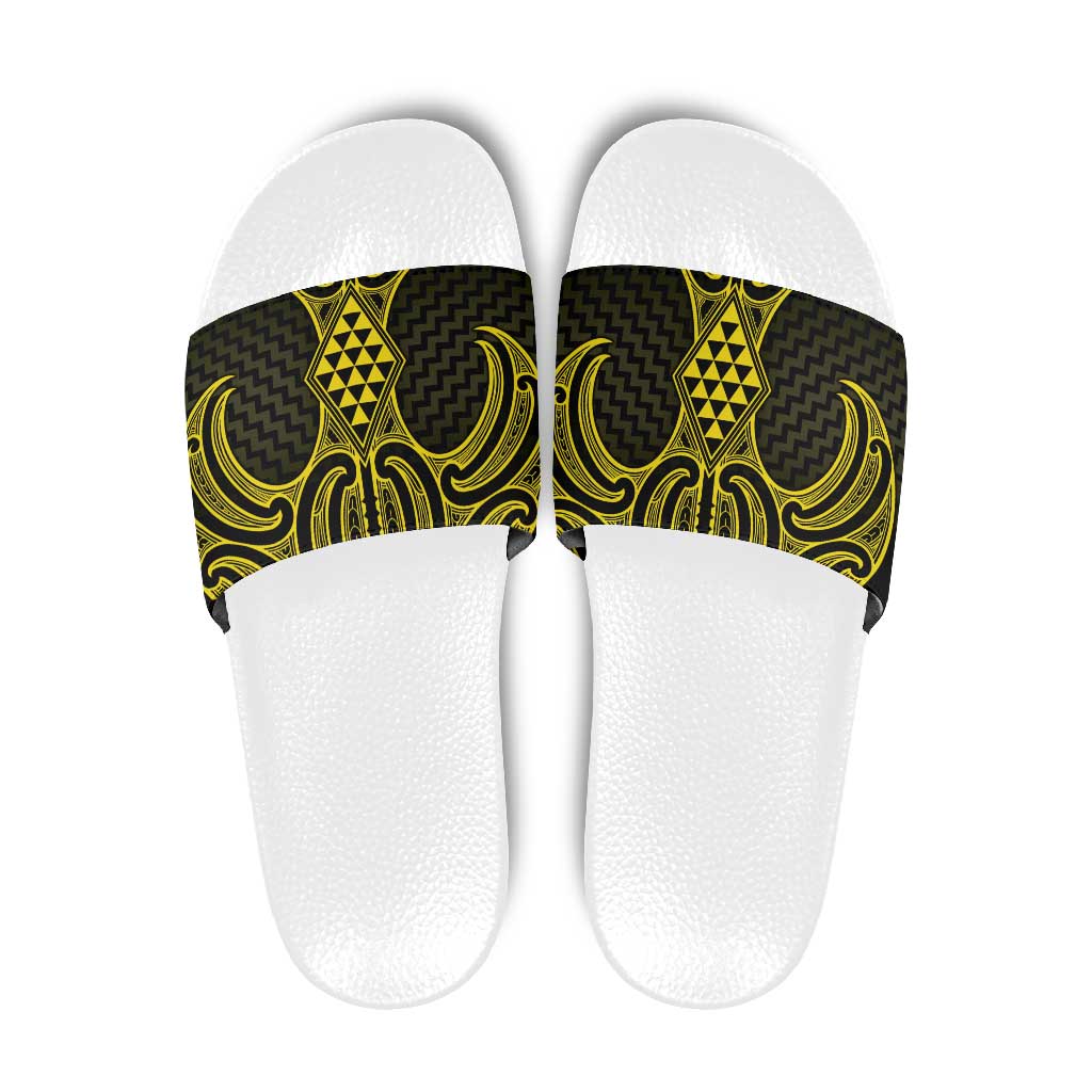 Mahi-dawg Maori Ta Moko Poutama Art Slide Sandals LT9 Yellow - Polynesian Pride