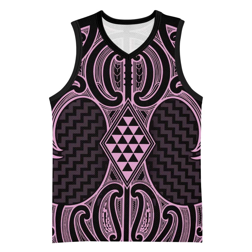 Mawhero Maori Ta Moko Poutama Art Basketball Jersey LT9 Unisex Pink - Polynesian Pride