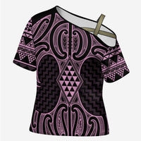 Mawhero Maori Ta Moko Poutama Art Cross Shoulder Shirt LT9 Female Pink - Polynesian Pride