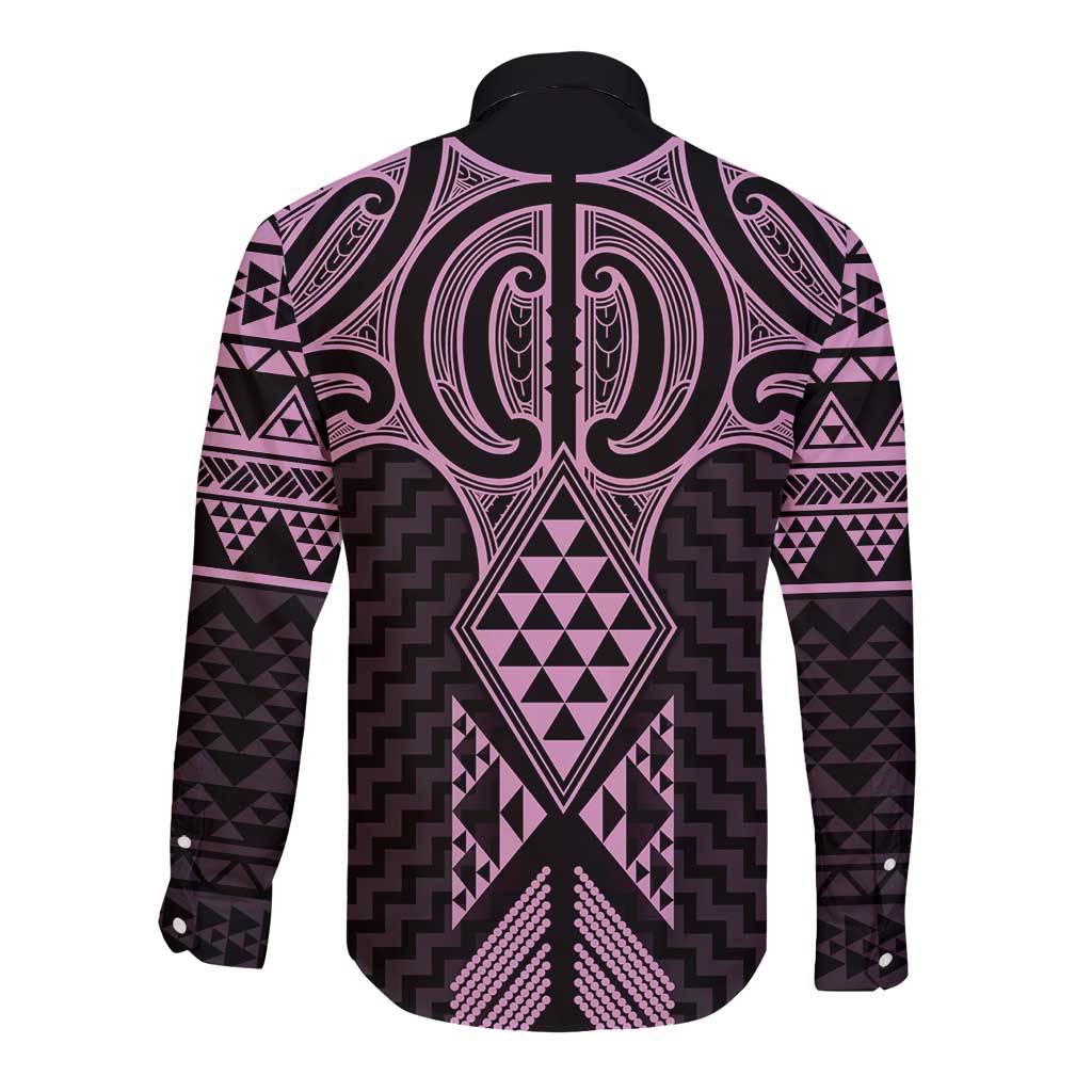 Mawhero Maori Ta Moko Poutama Art Long Sleeve Button Shirt LT9 - Polynesian Pride