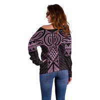 Mawhero Maori Ta Moko Poutama Art Off Shoulder Sweater LT9 - Polynesian Pride