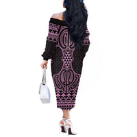 Mawhero Maori Ta Moko Poutama Art Off The Shoulder Long Sleeve Dress LT9 - Polynesian Pride