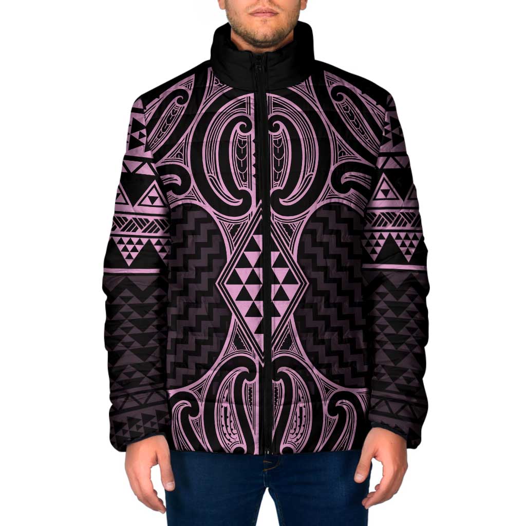 Mawhero Maori Ta Moko Poutama Art Padded Jacket LT9 Men Pink - Polynesian Pride