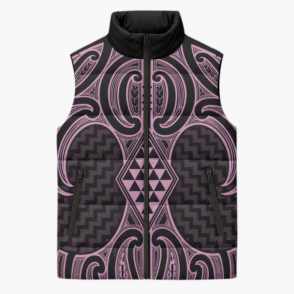 Mawhero Maori Ta Moko Poutama Art Sleeveless Puffer Jacket LT9 Unisex Pink - Polynesian Pride