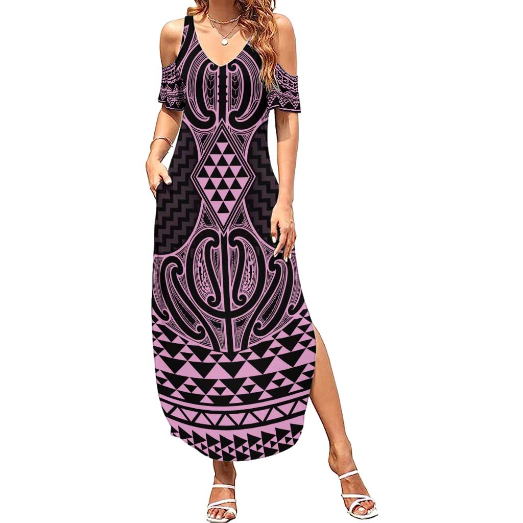 Mawhero Maori Ta Moko Poutama Art Summer Maxi Dress LT9 Women Pink - Polynesian Pride