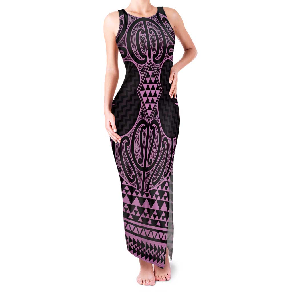 Mawhero Maori Ta Moko Poutama Art Tank Maxi Dress LT9 Women Pink - Polynesian Pride