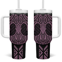 Mawhero Maori Ta Moko Poutama Art Tumbler With Handle LT9 One Size: 40 oz Pink - Polynesian Pride
