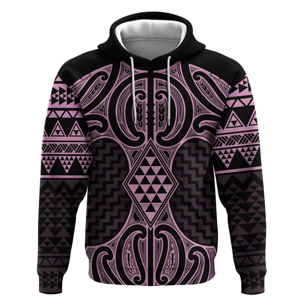 Mawhero Maori Ta Moko Poutama Art Zip Hoodie LT9 Pullover Hoodie Pink - Polynesian Pride