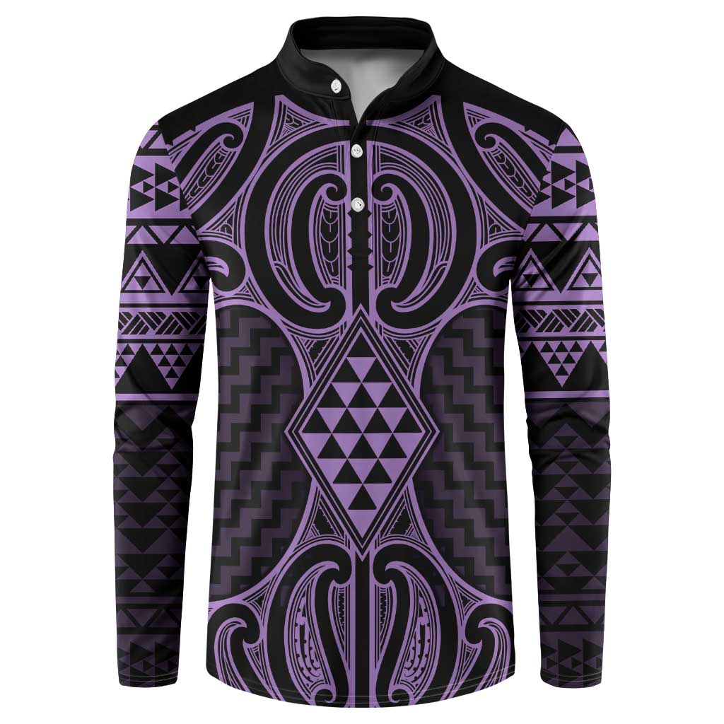 Waiporoporo Maori Ta Moko Poutama Art Button Sweatshirt LT9 Purple - Polynesian Pride