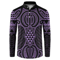 Waiporoporo Maori Ta Moko Poutama Art Button Sweatshirt LT9 Purple - Polynesian Pride