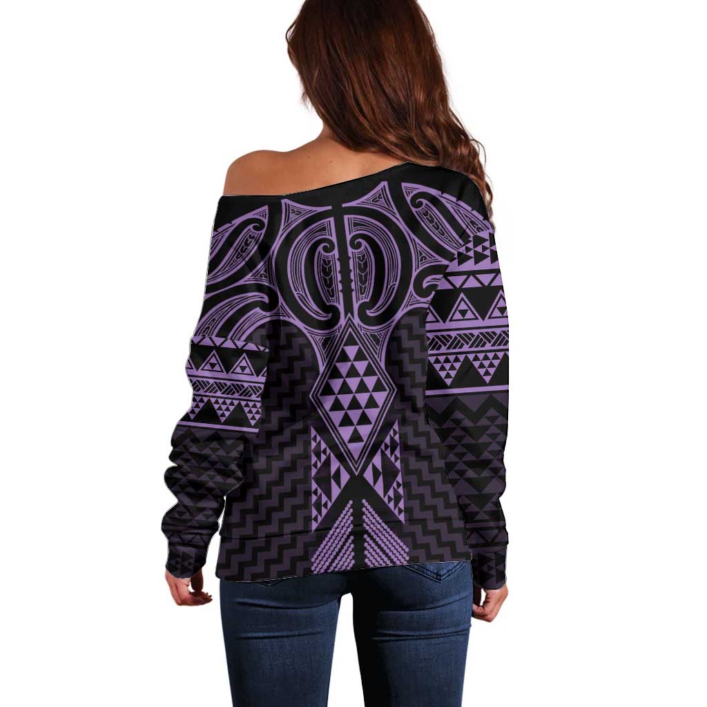 Waiporoporo Maori Ta Moko Poutama Art Off Shoulder Sweater LT9 - Polynesian Pride