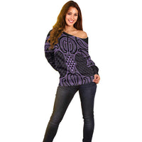Waiporoporo Maori Ta Moko Poutama Art Off Shoulder Sweater LT9 - Polynesian Pride
