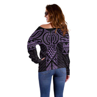 Waiporoporo Maori Ta Moko Poutama Art Off Shoulder Sweater LT9 - Polynesian Pride