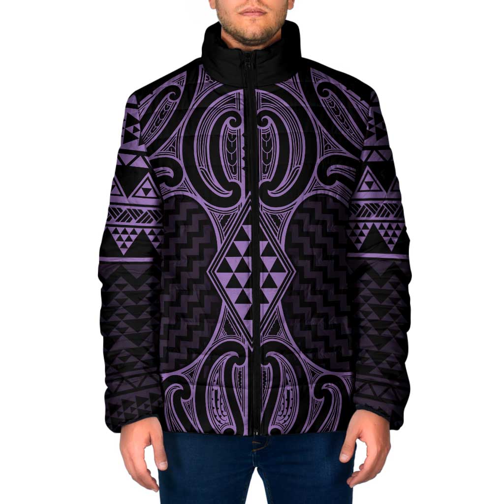 Waiporoporo Maori Ta Moko Poutama Art Padded Jacket LT9 Men Purple - Polynesian Pride