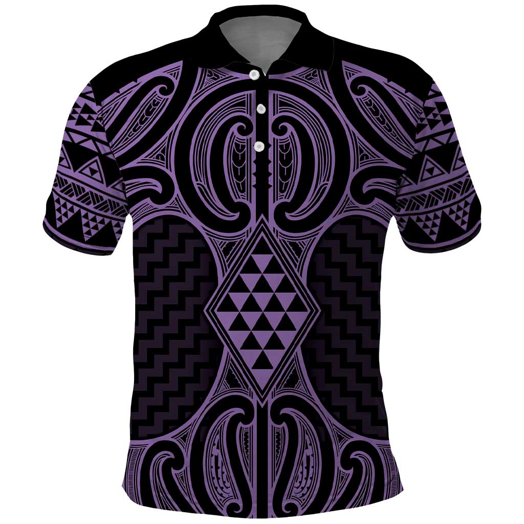 Waiporoporo Maori Ta Moko Poutama Art Polo Shirt LT9 Purple - Polynesian Pride