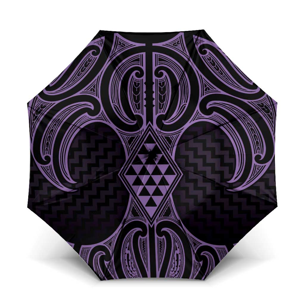 Waiporoporo Maori Ta Moko Poutama Art Umbrella LT9 One Size Folded 11.42 inch Opened Diameter 37.4 inch Purple - Polynesian Pride