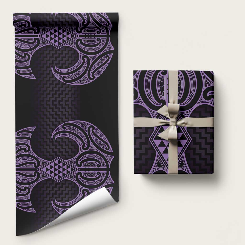 Waiporoporo Maori Ta Moko Poutama Art Wrapping Paper LT9 58" × 23" Purple - Polynesian Pride