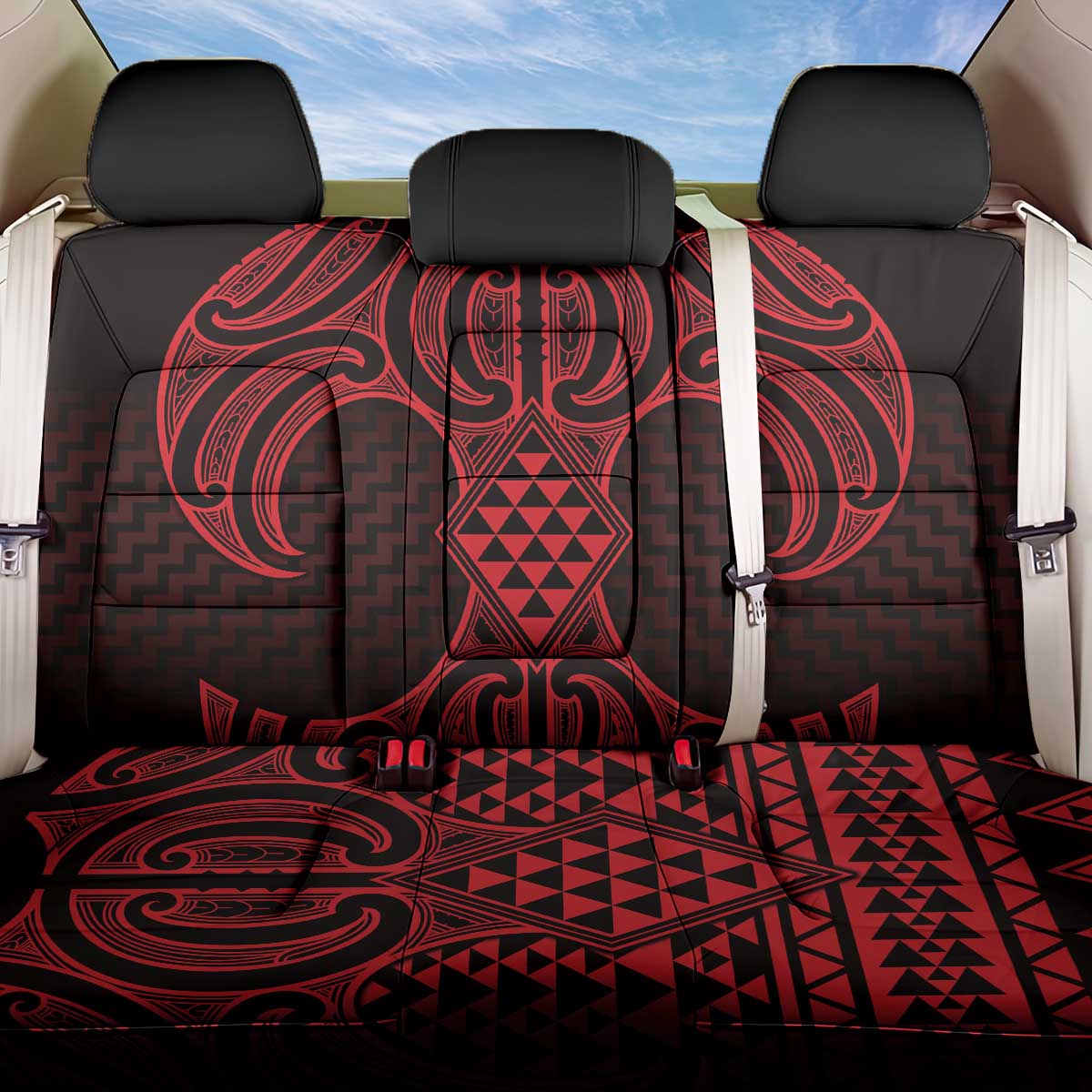 Whero Maori Ta Moko Poutama Art Back Car Seat Cover LT9 One Size Red - Polynesian Pride