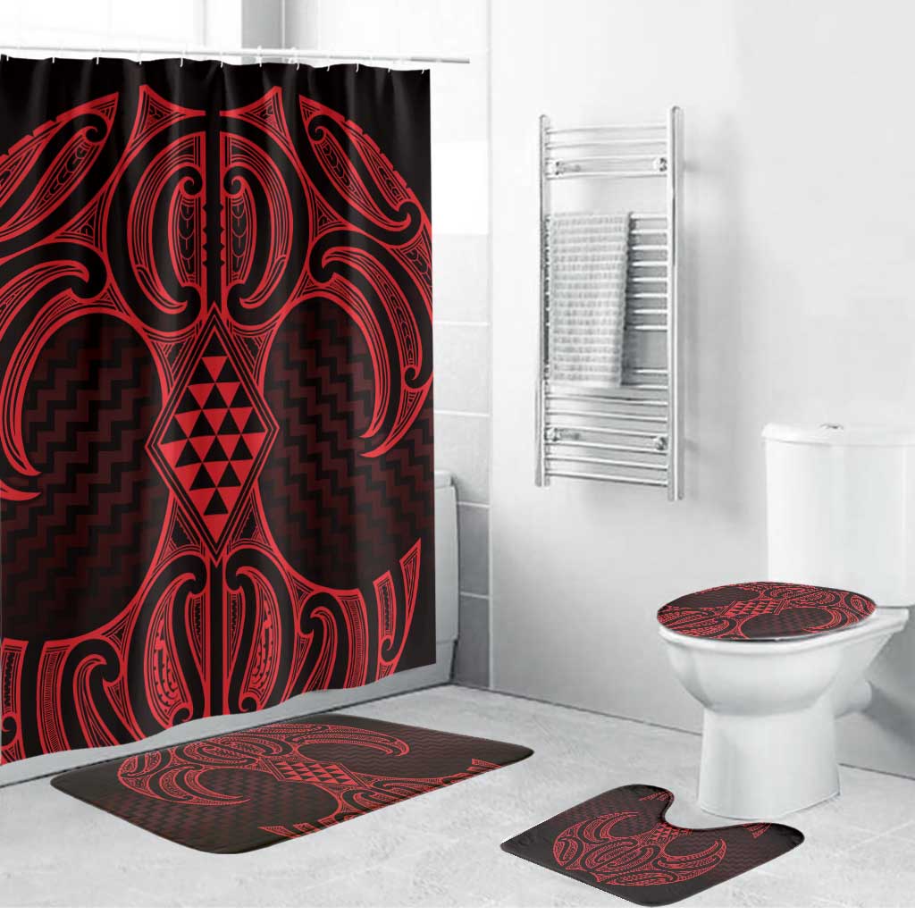 Whero Maori Ta Moko Poutama Art Bathroom Set LT9 Bathroom Set (4 pcs) Red - Polynesian Pride