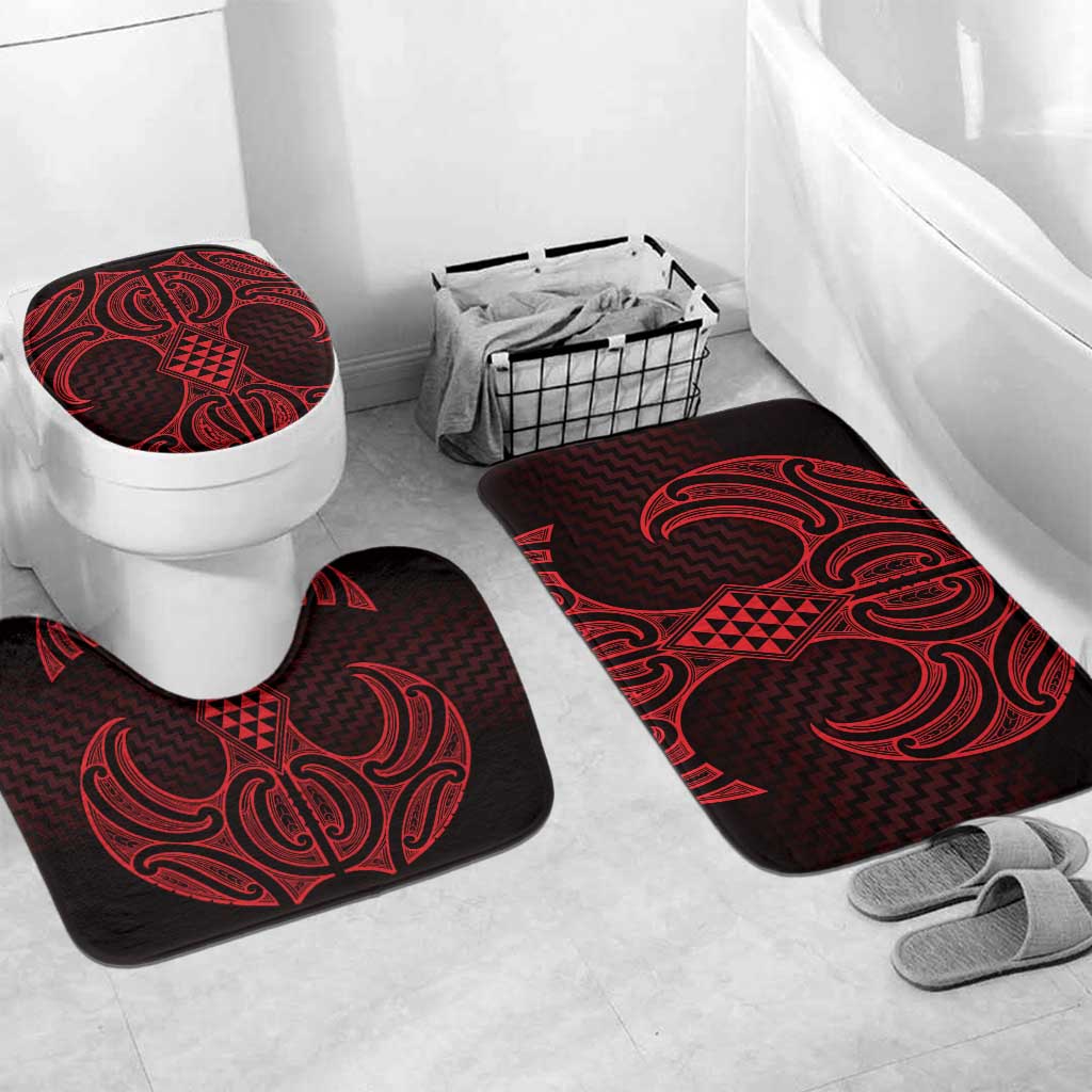 Whero Maori Ta Moko Poutama Art Bathroom Set LT9 Mat Set Only (3 pcs) One Size Red - Polynesian Pride